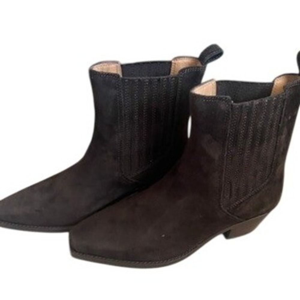 Madewell Ingrid Chelsea Boot Suede Western Snipped Toe Stacked Heel Brown 6.5 - Picture 3 of 6